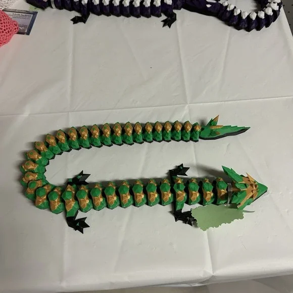 3D Printed Full Articulated Dragon Green Gold Fidget Toys Home Office Decor 24 " - Picture 4 of 6